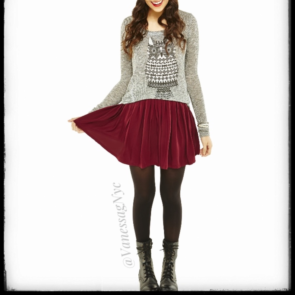 Bethany Mota Owl Long Sleeve Shirt Grey Sz XS